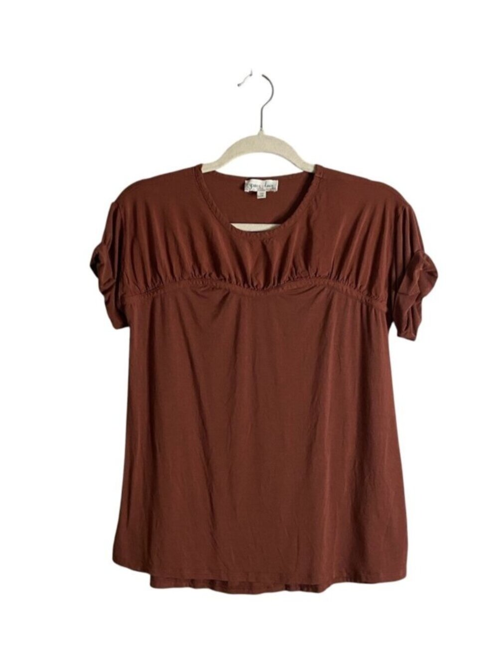 Grace & Lace Women's Short Sleeve Casual Gathered Yoke Tee